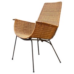 Mid-Century Modern 1950’s Large Rattan and Iron Highback Lounge Chair