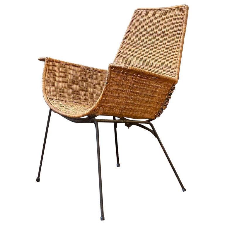 MidCentury Modern 1950’s Large Rattan and Iron Highback Lounge Chair