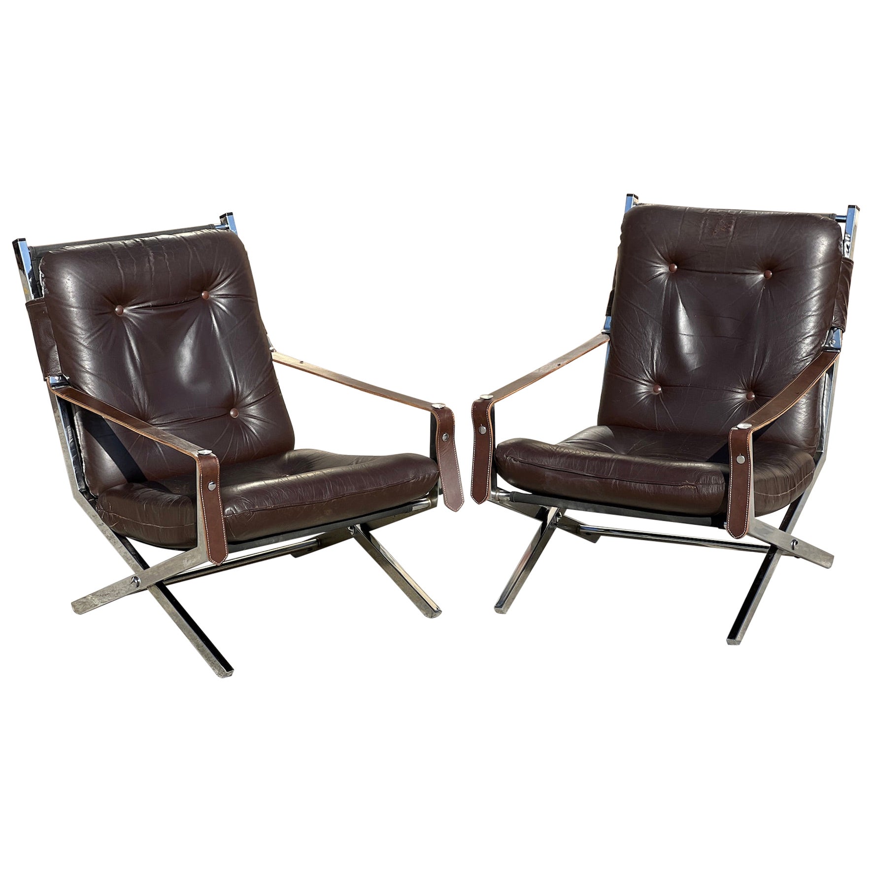 Pair of Vintage Folding Armchairs by Robert Duran, 1970 For Sale