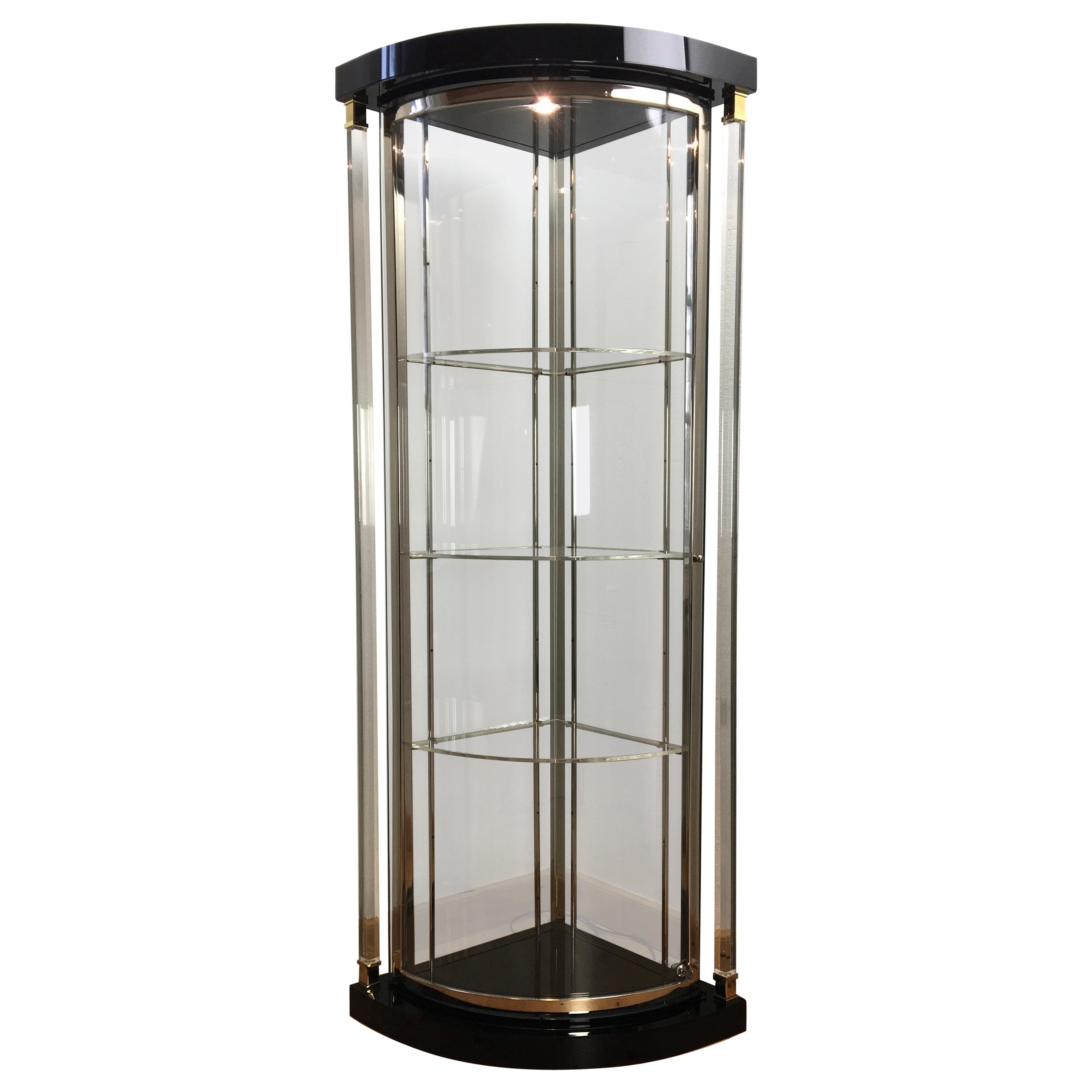 Corner Vitrine by Belgo Chrom, Glass and Lucite  For Sale