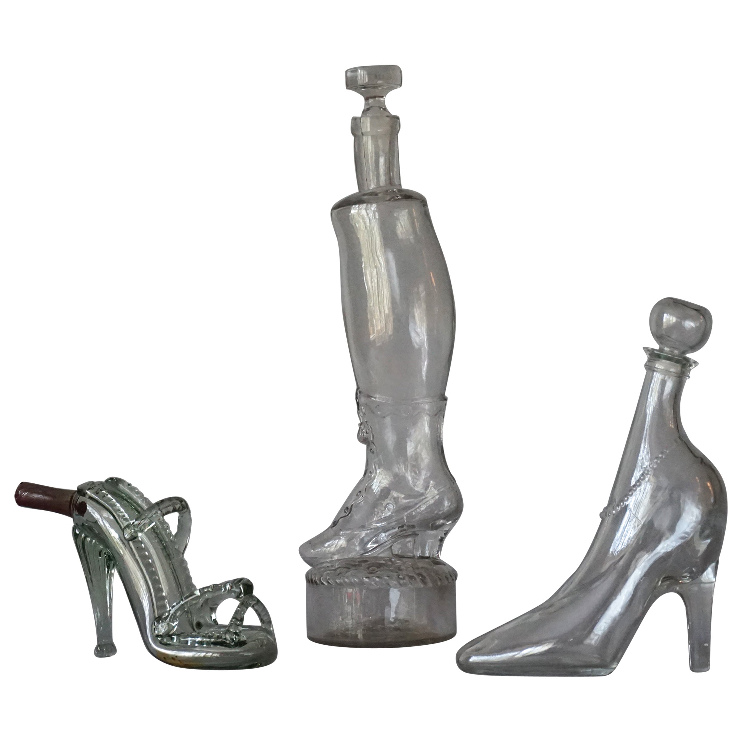 19th Century Legras&Cie and Vintage Glass Boot High Heel Shoe Bottle Collection