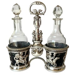 French LXVI Silver Serving Set Oil Vinegar Old Man’s Silver Hallmark