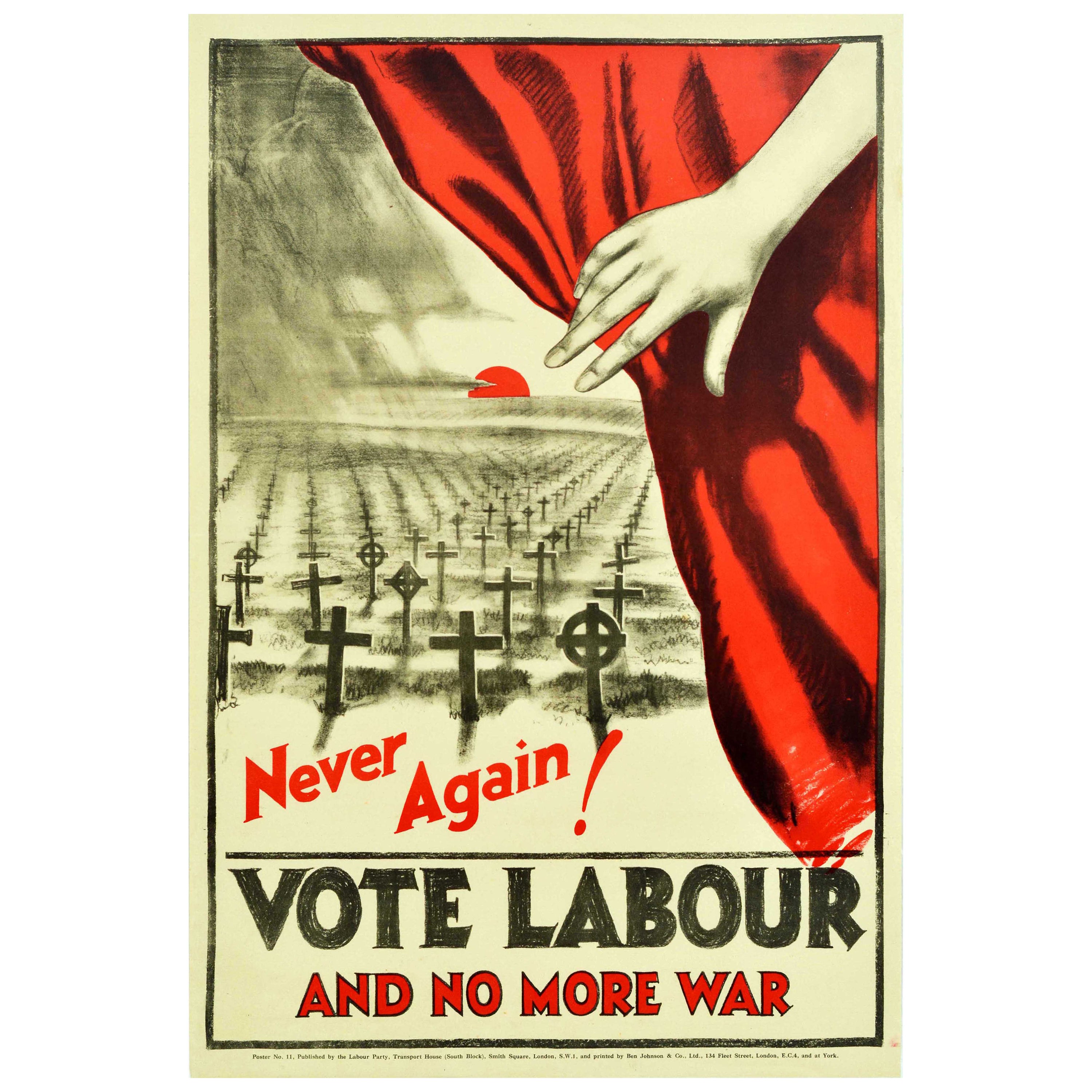Original Vintage Poster Never Again Vote Labour And No More War UK Elections For Sale