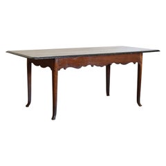 Early 19th Century Italian Walnut and Ebonized Farm Table with Carved Apron