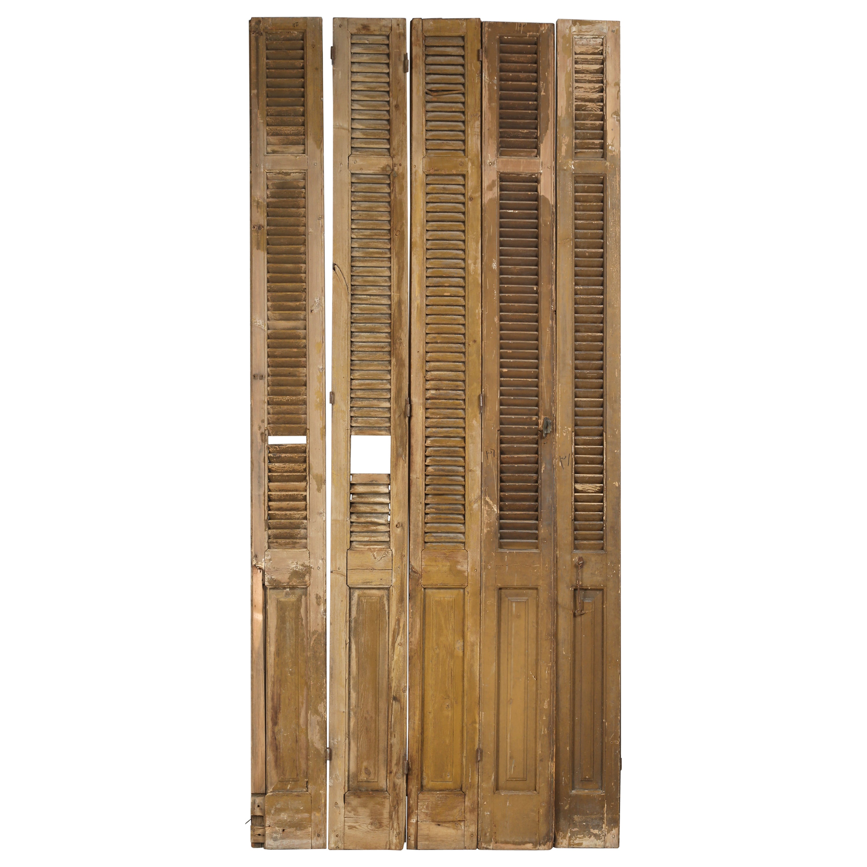 French Set of (5) Shutters from a Chateau in Brittany in Original Paint c1800's