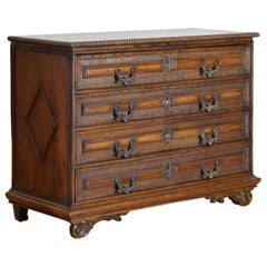 Nothern Italian, Cortina, Walnut Guilloche 4-Drawer Commode