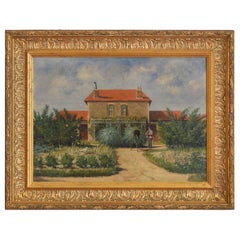 French Oil on Board, Southern France Home with Photographer, 2ndq 20th Cen