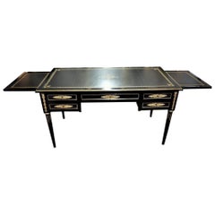 Black Desk Table with Open Sides, Boulle Style Napoleon III, France, 19th Cent