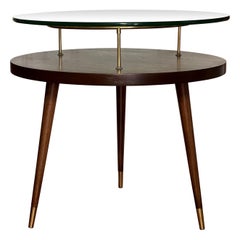 Mid-Century Floating Glass Walnut Side Table by James-Philip Co., Refinished