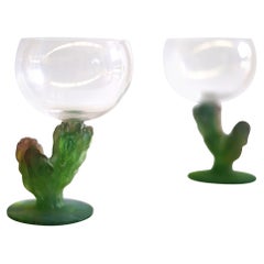 Paire de verres à vin Daum ""CACTUS"" en Pâte-de-Verre Verres à vin