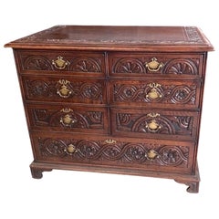 Used 19th Century English Oak Carved Chest/ Commode