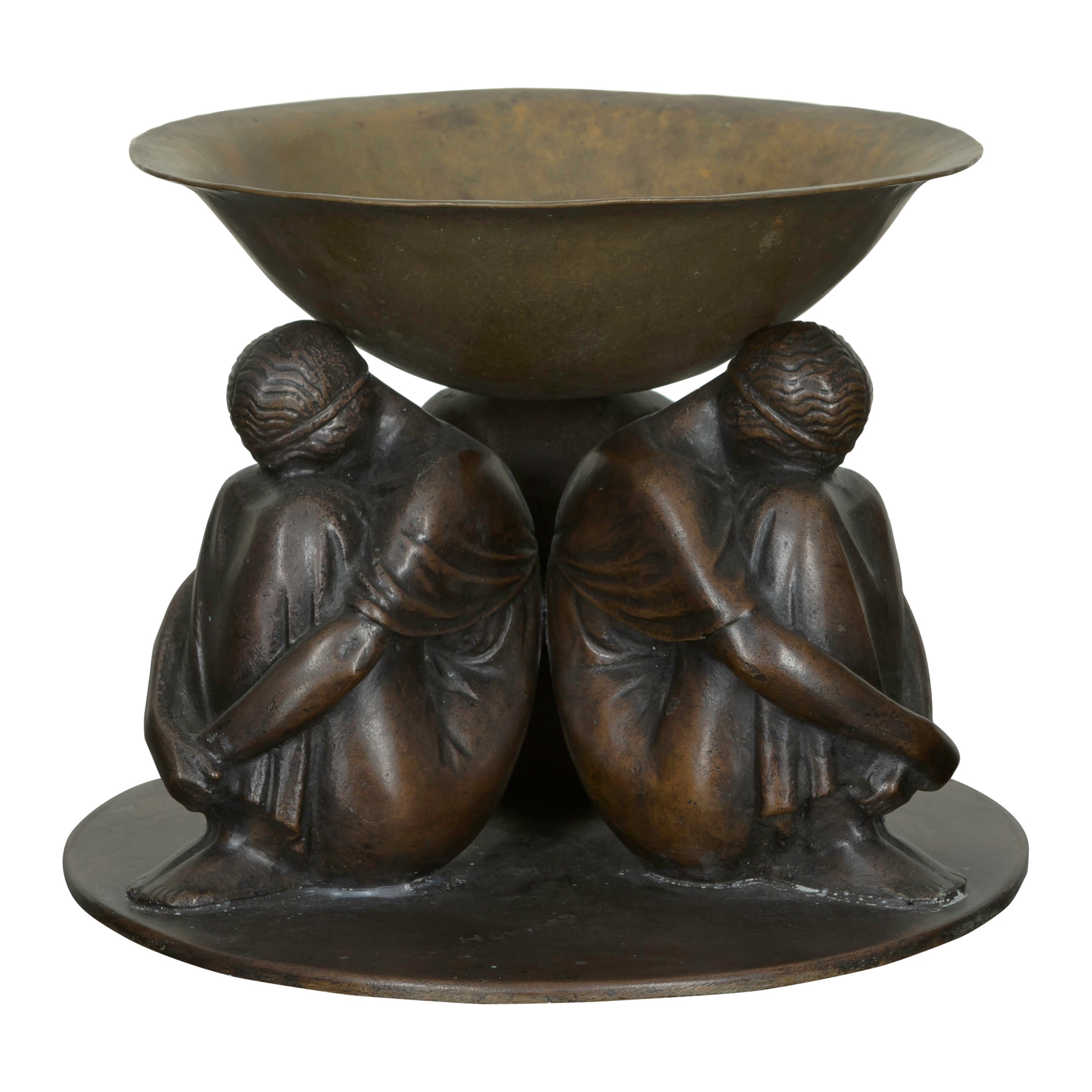 Pareja de compoteras escultóricas de bronce, por Cecil de Blaquiere Howard, ca 1919