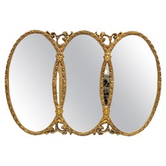 Hollywood Regency Rococo Triple Oval Ring Triptych Interlocking Wall Mirror