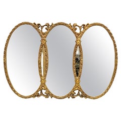 Retro Hollywood Regency Rococo Triple Oval Ring Triptych Interlocking Wall Mirror