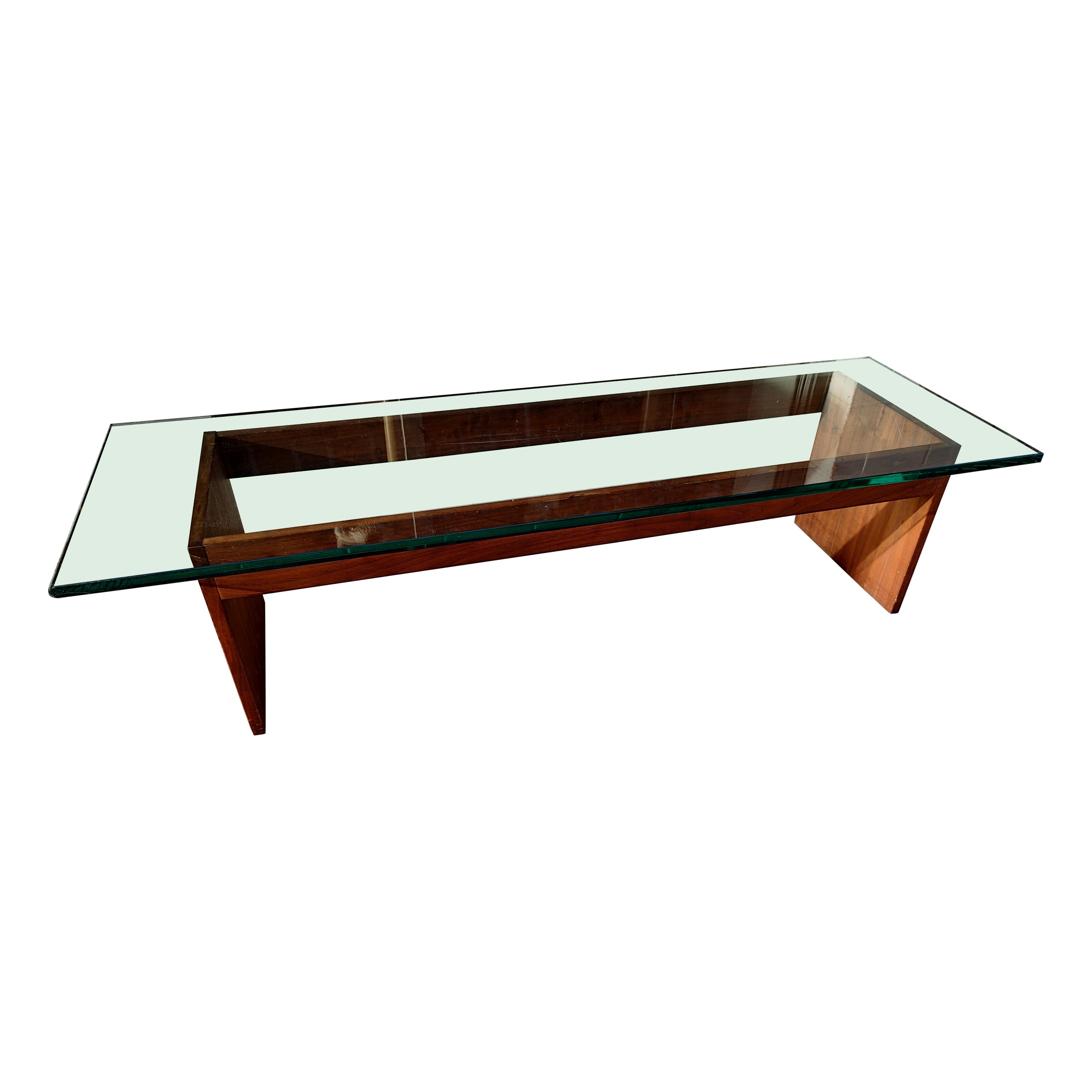 Mid-Century Modern Walnut with Architectural Glass Attributed to Founder's For Sale