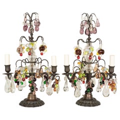 French Crystal Girandoles with Glass Fruits, a Pair