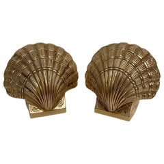 Vintage Pair Brass Clam Shell Seashell Bookends