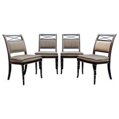 Neoclassical Regency Style Black Lacquered Gilded Arrow Back Chairs