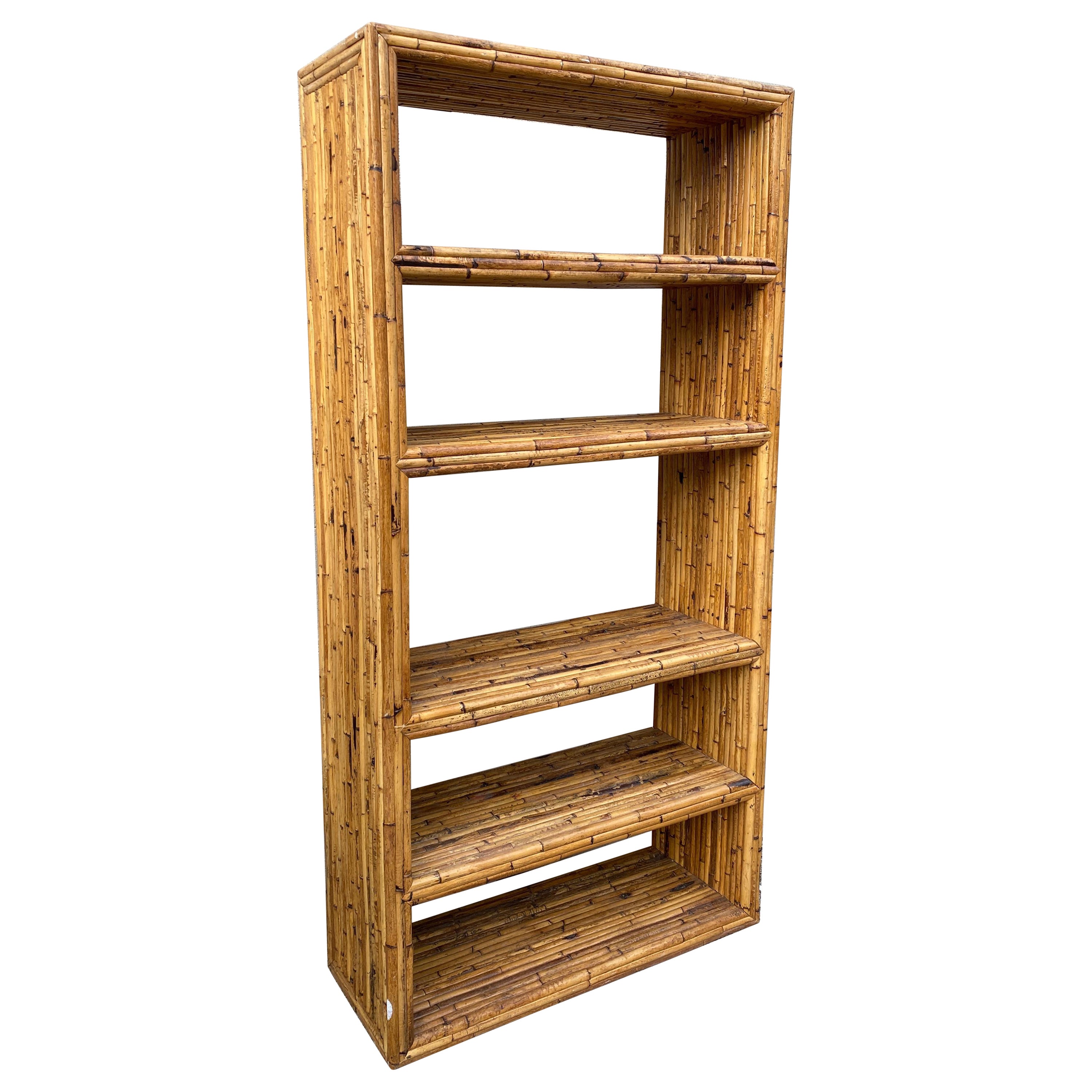 Bamboo Standing Etagere Bookcae, 1970's For Sale