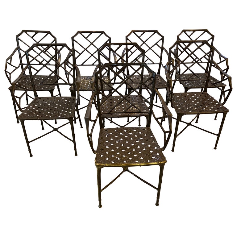 Set of Eight Brown Jordan Calcutta Faux Bamboo Side Chairs For Sale at
