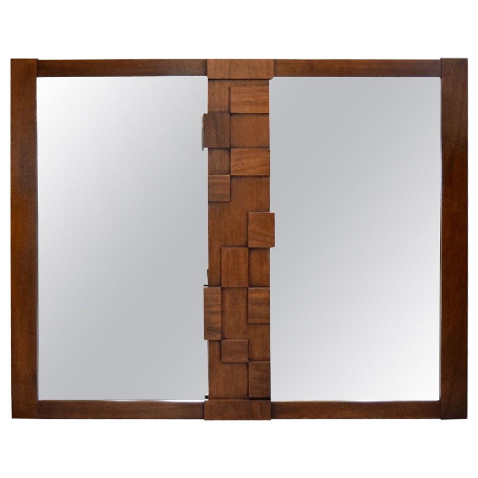 1970's, Lane Brutalist Staccato Wall Mirror in Walnut For Sale