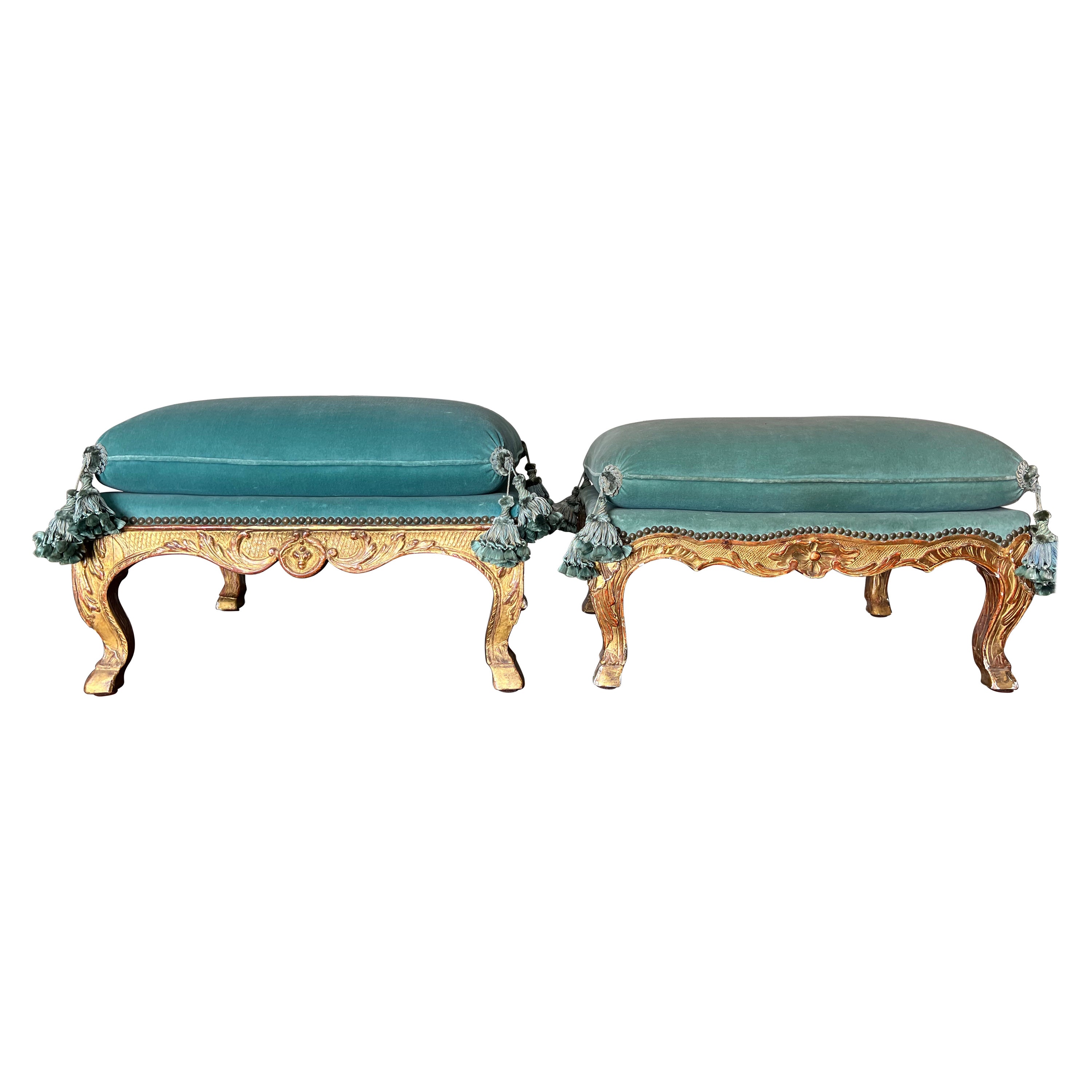 Matched Pair of 19th Century French Gilt Wood Louis XV Style Footstools