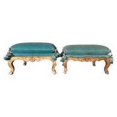 Antique Matched Pair of 19th Century French Gilt Wood Louis XV Style Footstools