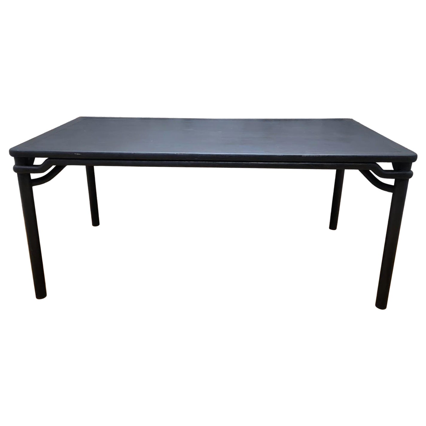 Vintage Shanxi Province Black Lacquered Elm 6 Seat Dining Table
