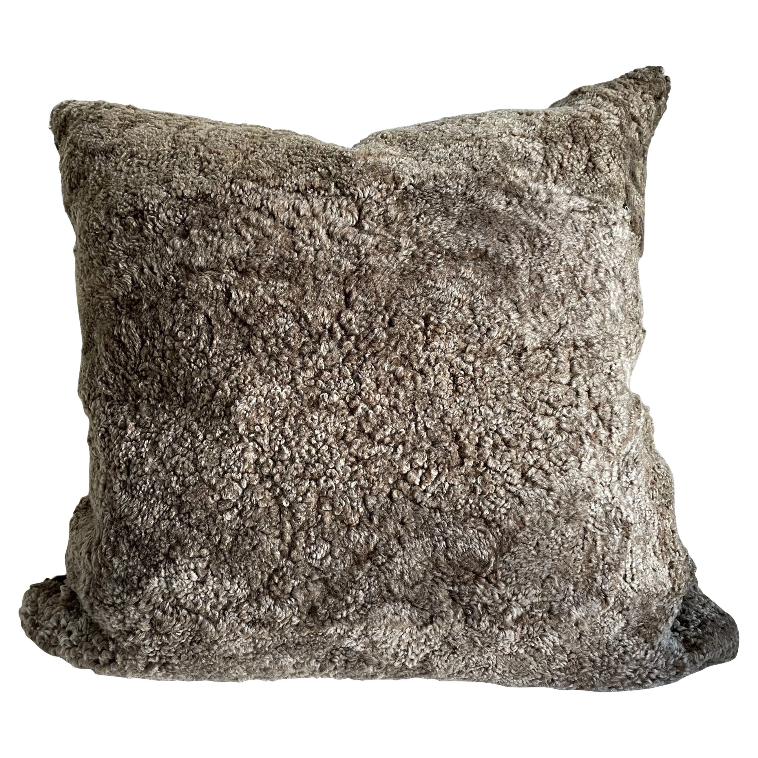 Genuine Plush Curly Sheepskin Accent Pillow For Sale