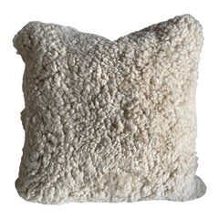 Custom Curly Shearling Sheepskin Accent Pillow In Natural