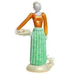 Artisti Barovier Murano 1935 Orange Green Gold Italian Art Glass Woman Figure