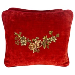 Pair of Custom Appliqué Red Velvet Pillows