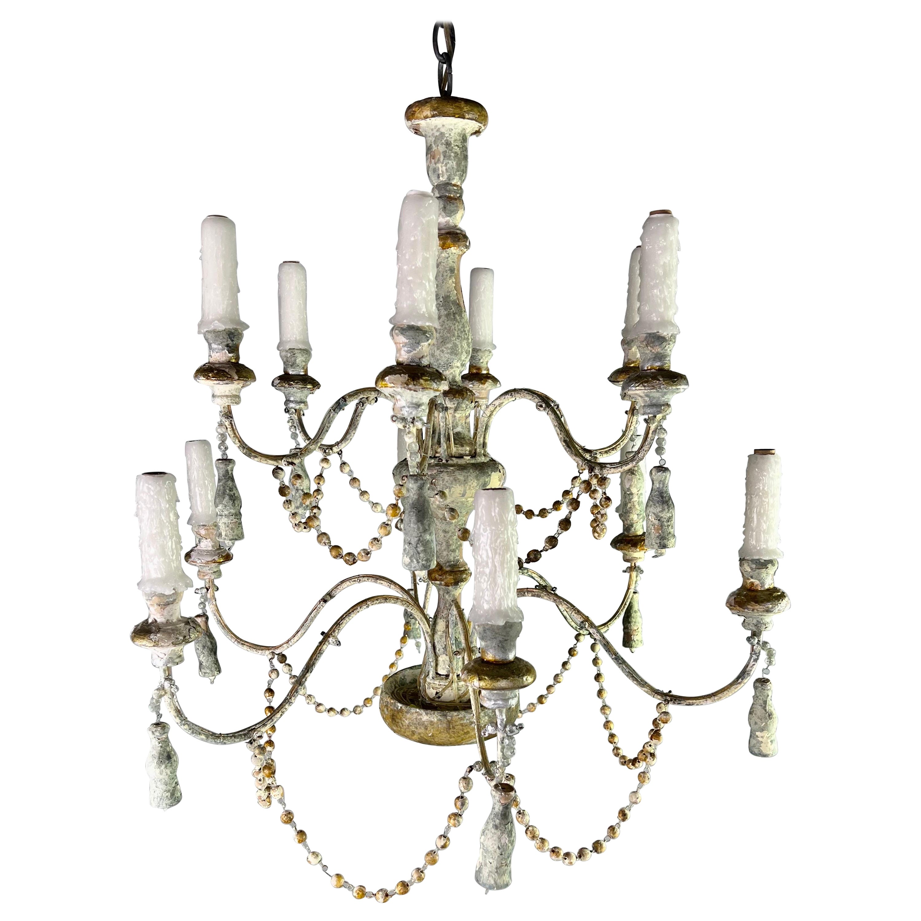 Twelve Light Wood & Iron Painted Chandelier by MLA For Sale
