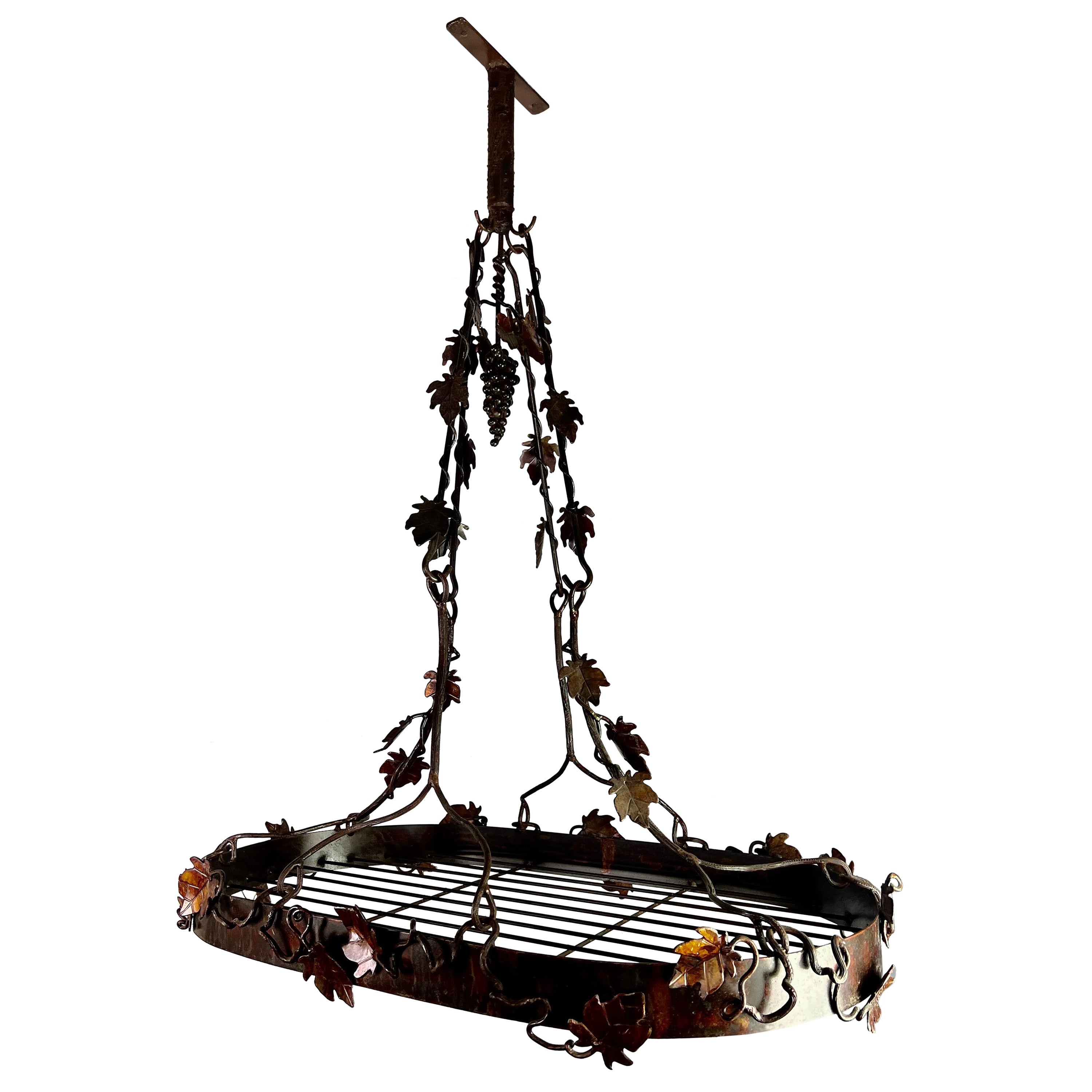 Wrought Iron French Grapevine Pot Rack-20th Century For Sale