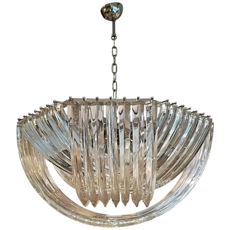 Murano Curved Crystal Chandelier by Carlo Nason For Sale