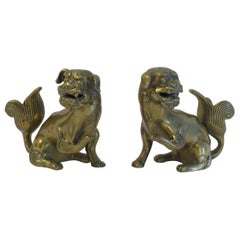 Antique Pair of Chinese Bronze Foo Dogs good detail, Qing early 19th Century