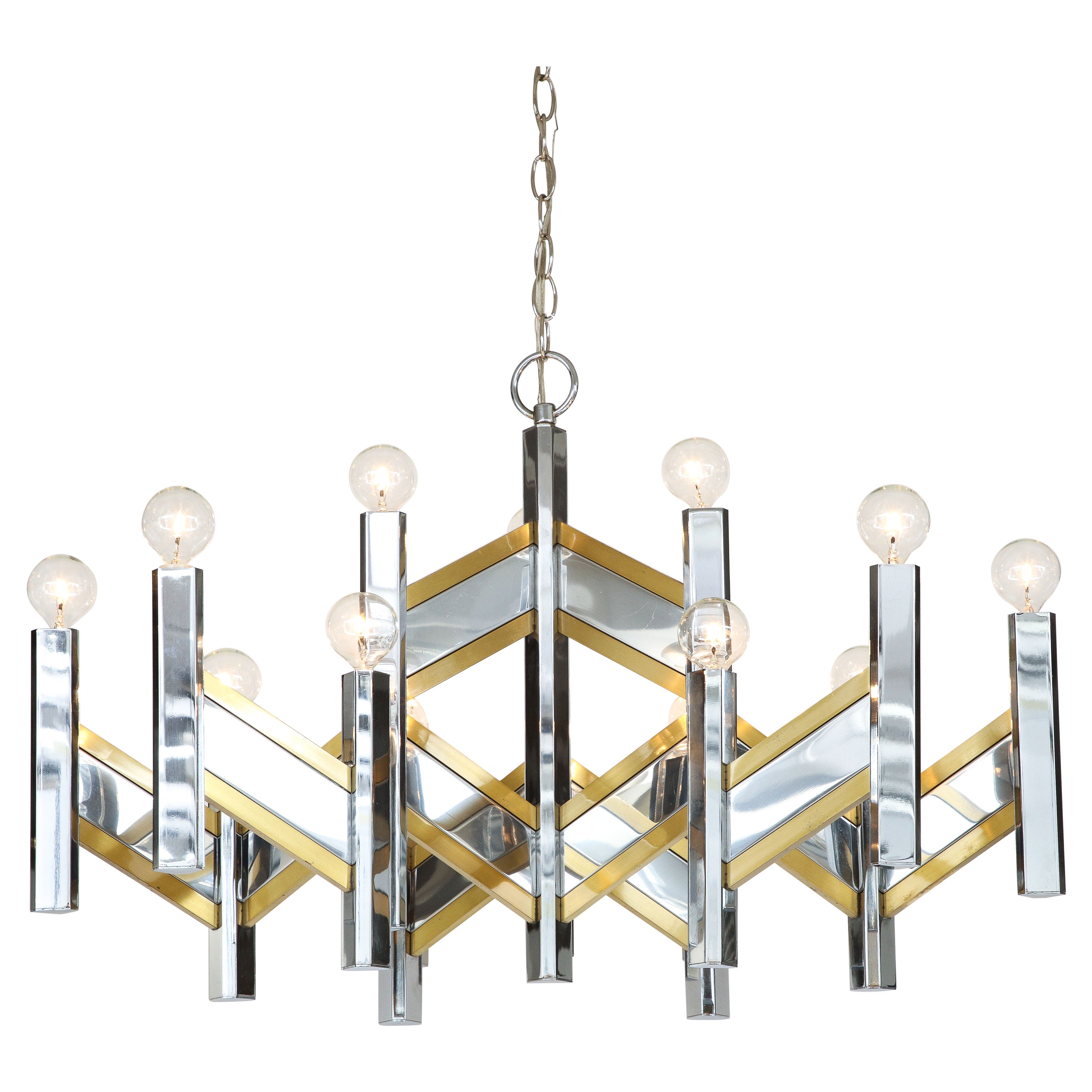 1970s Gaetano Sciolari "Chevron" Large Chandelier For Sale