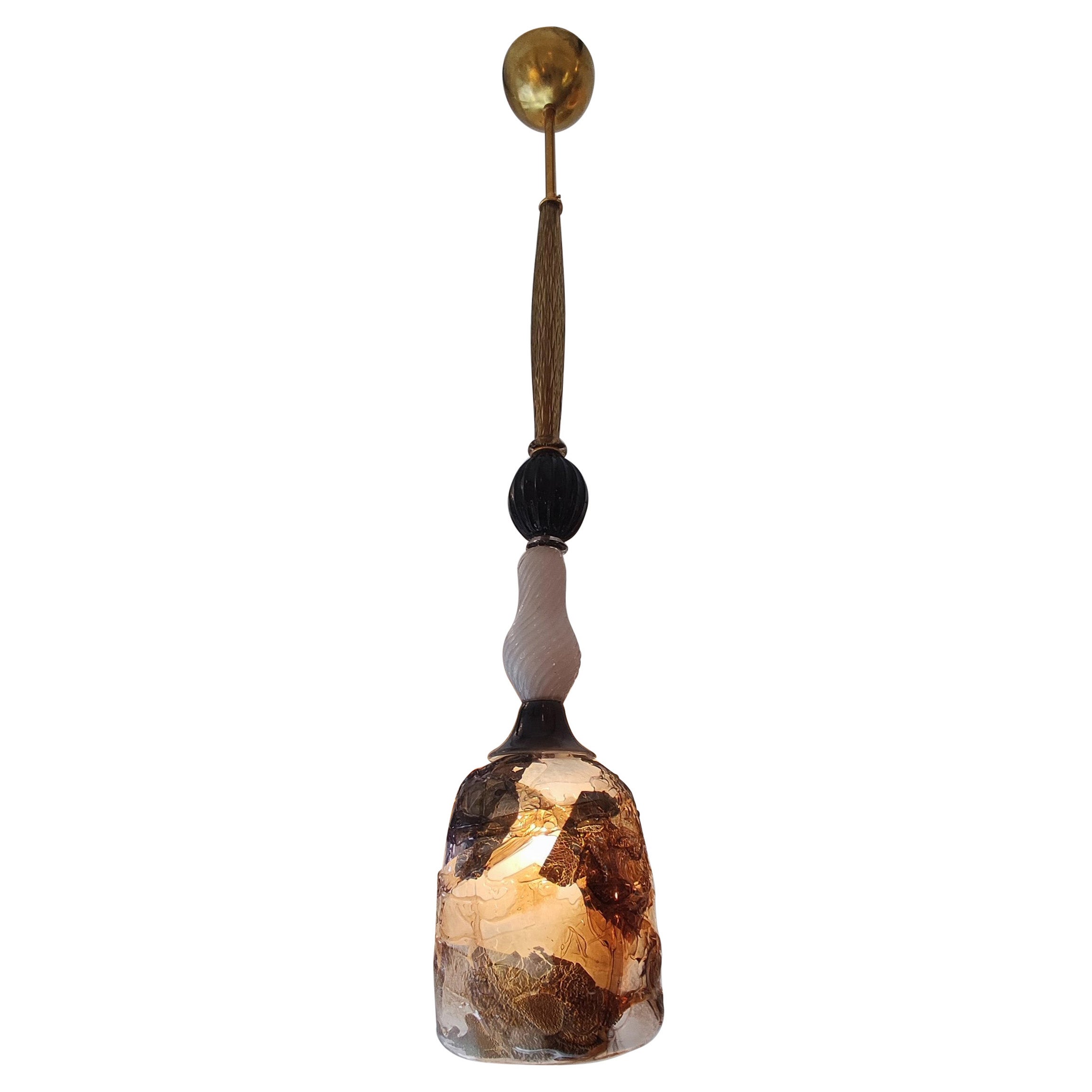 Brown and smocked gold Murano glass pendant