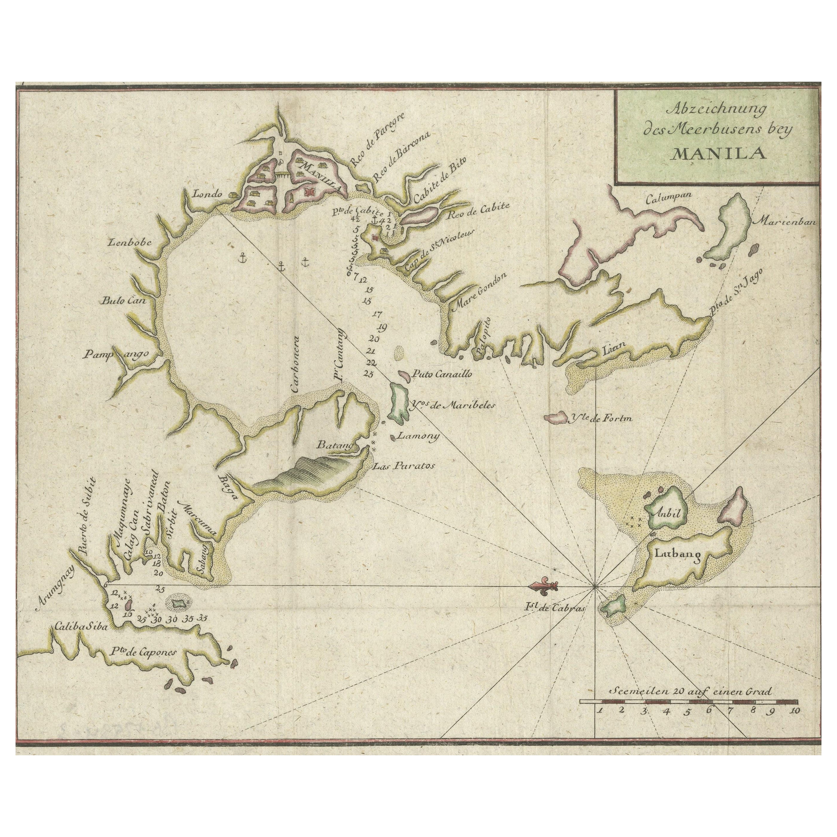 Antique Map of the Bay of Manila, Capital of the Philippines