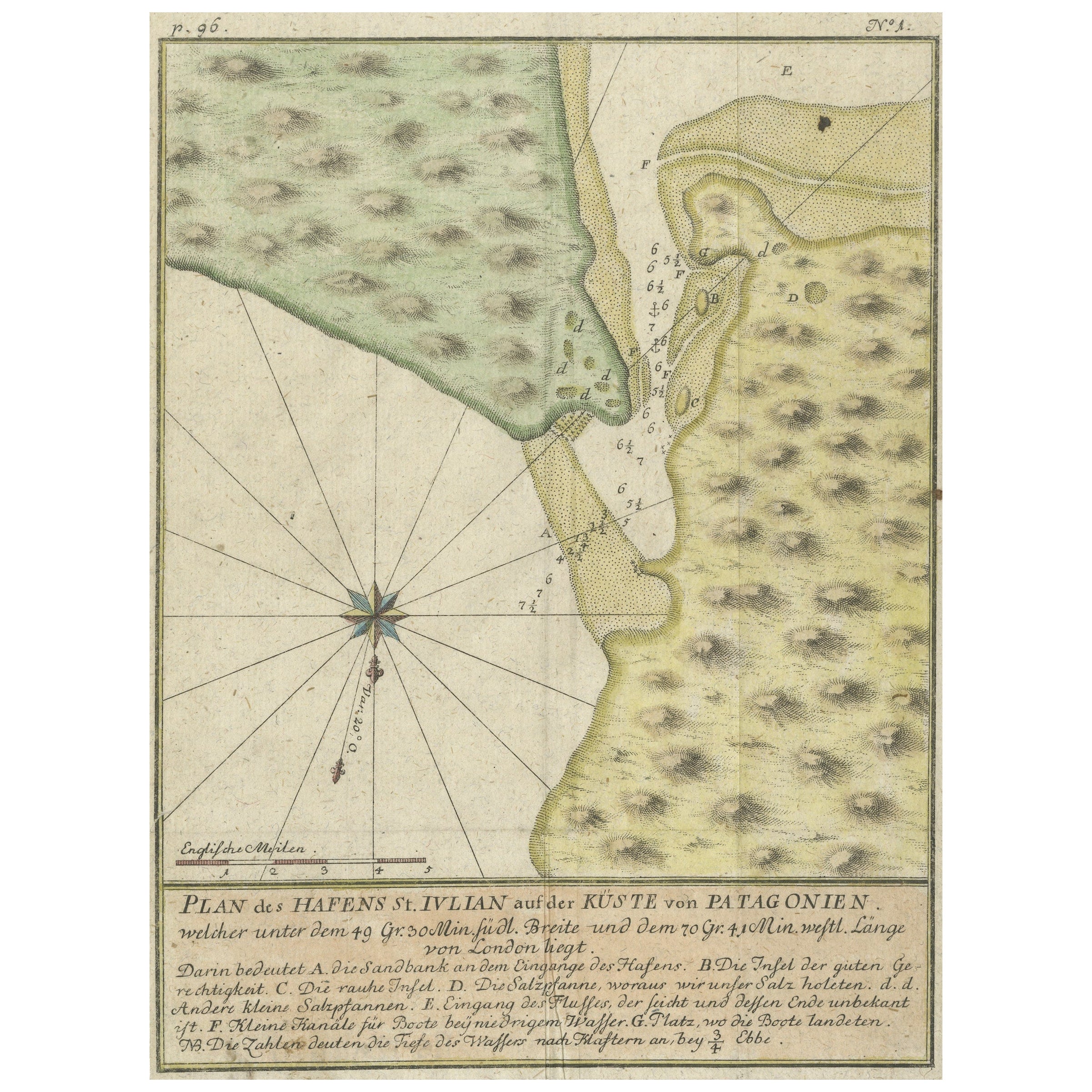 Antiker Plan des Hafens von St. Julian an der Küste Patagoniens