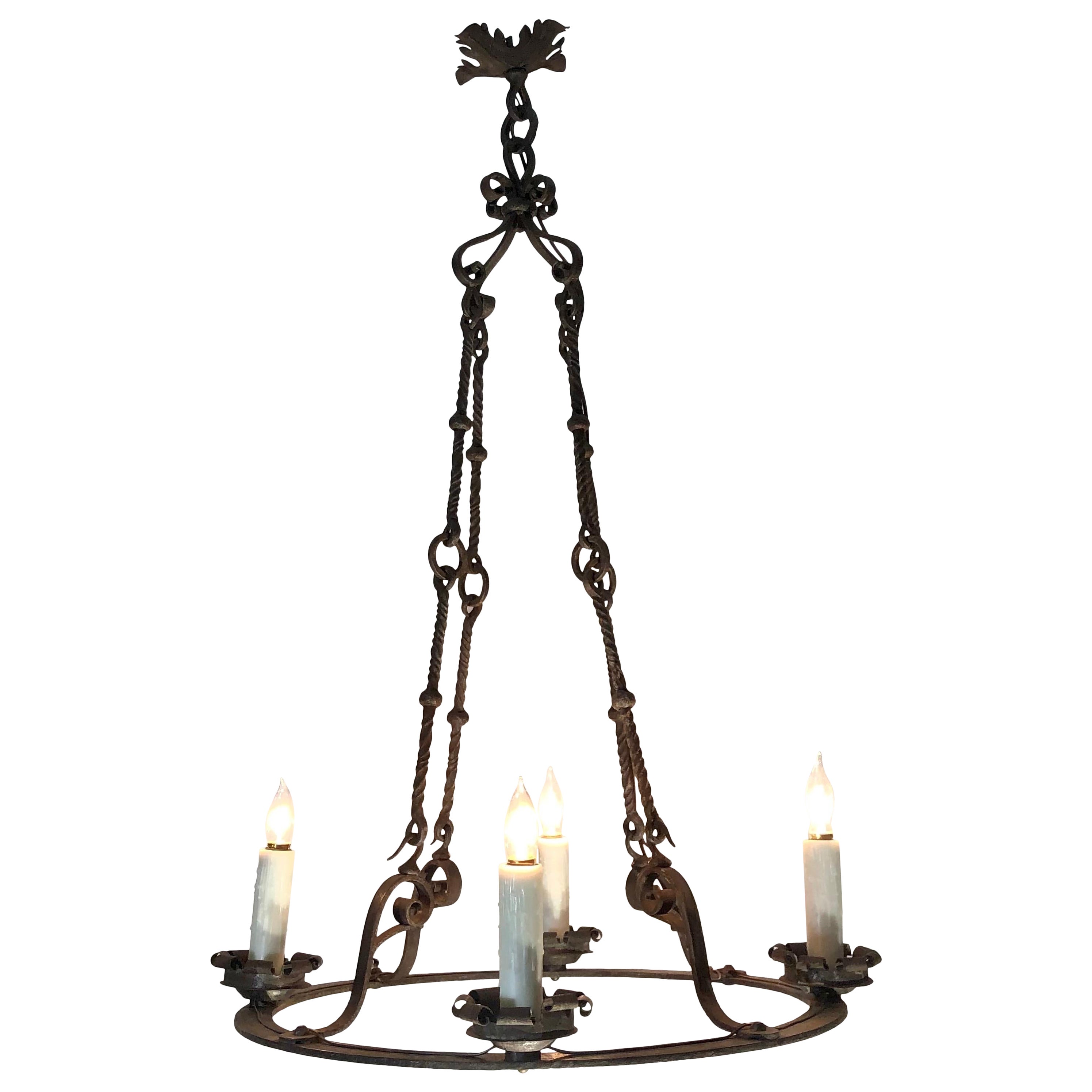 French Circular Hand-Wrought Iron Chandelier. 19th Century