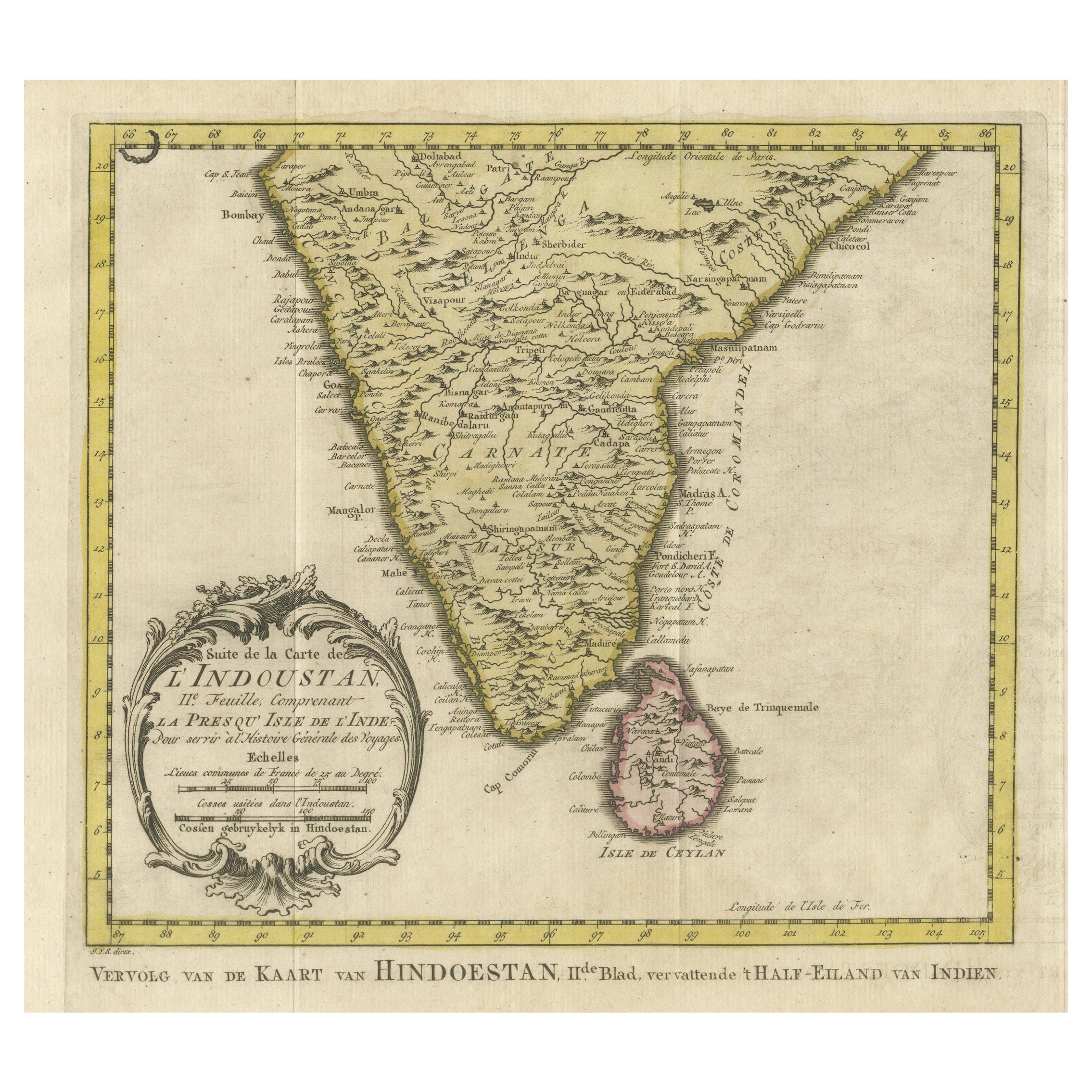 Carte ancienne originale de l'Inde du Sud et du Ceylan « Présent-day Sri Lanka »