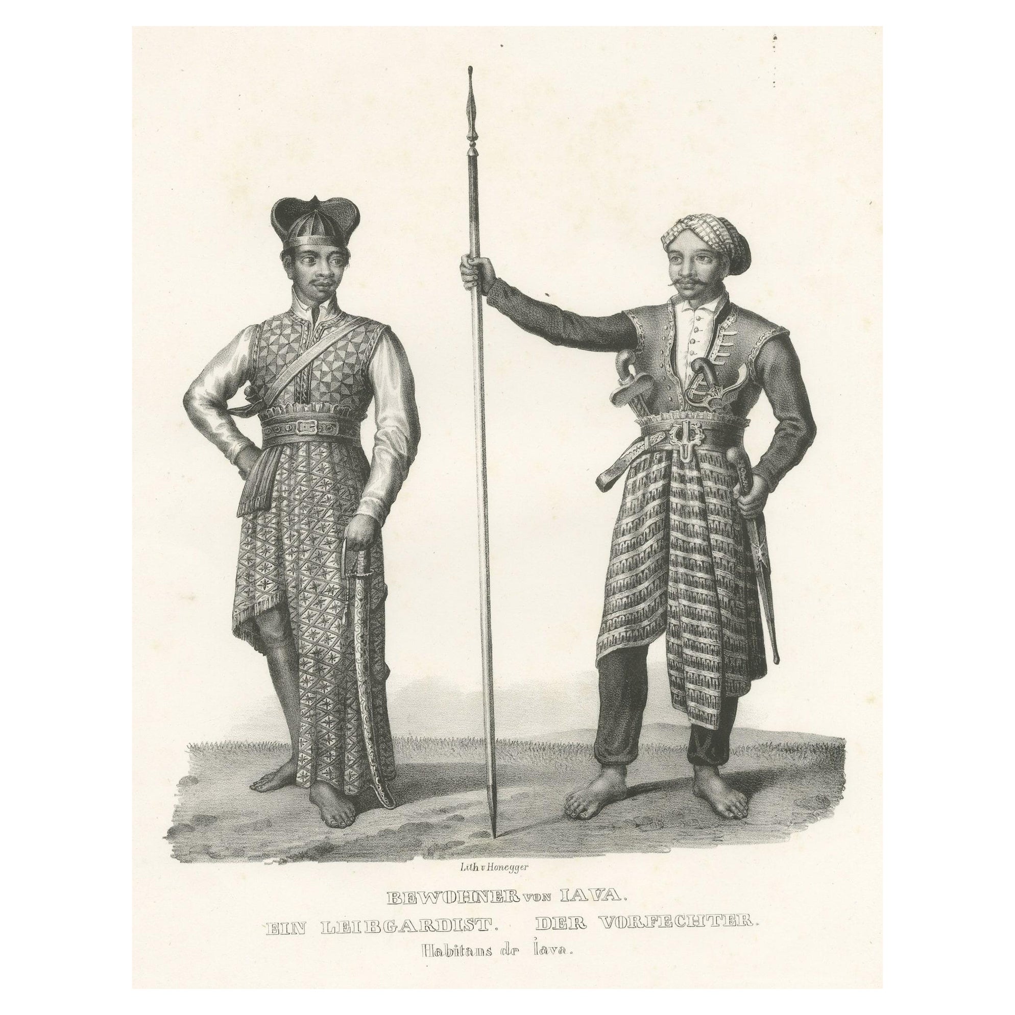 Antique Print of a Life Guard and Fighter of Java, Indonesia For Sale