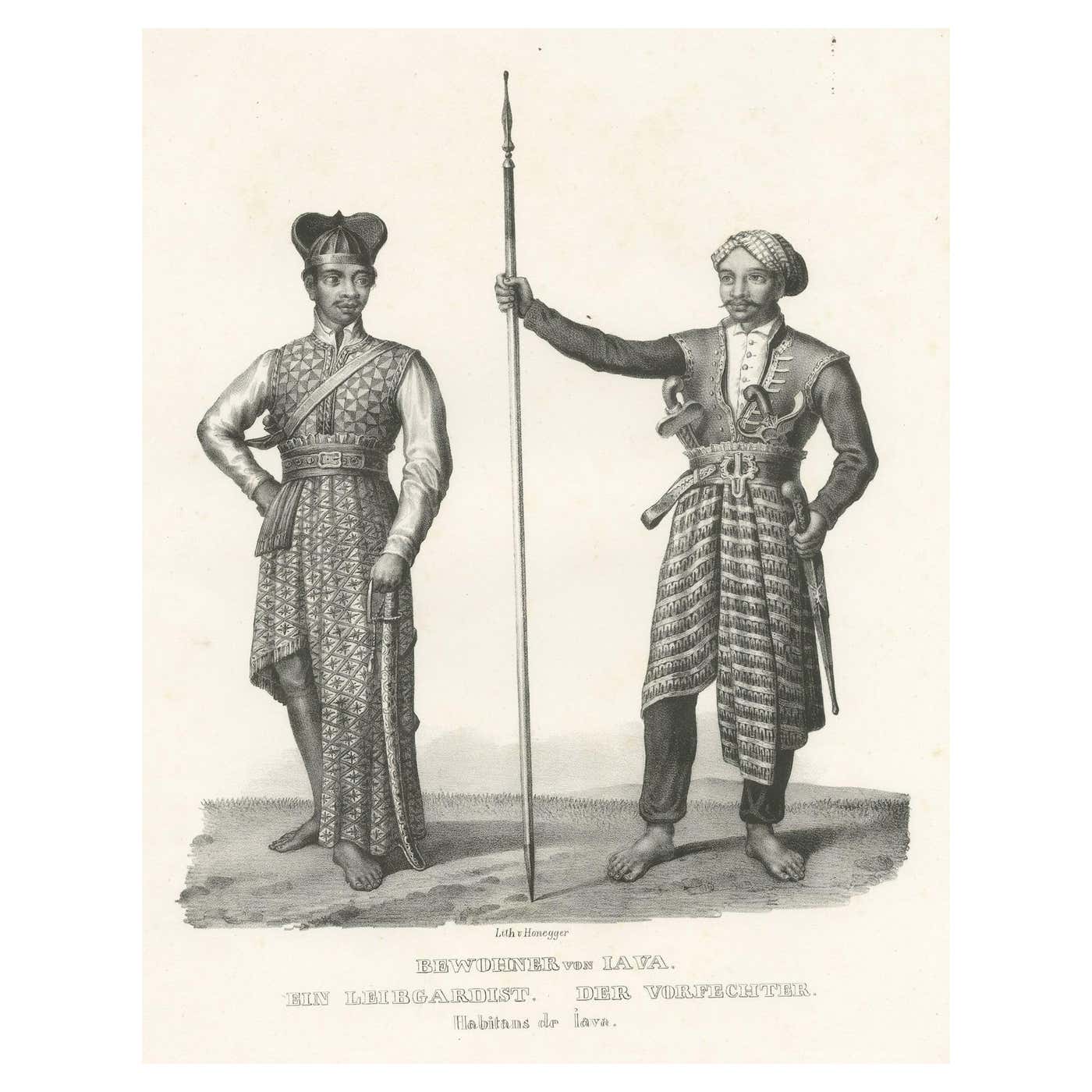 Ancient Java Soldier Antique Print of a Life Guard and Fighter of Java, Indonesia For Sale ...