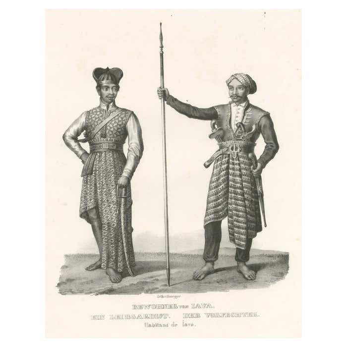 Ancient Java Soldier Antique Print of a Life Guard and Fighter of Java, Indonesia For Sale ...