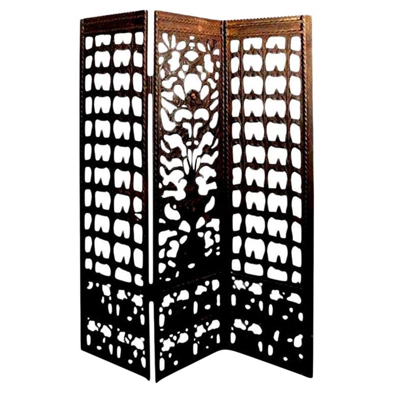 Edgar Brandt Inspired Wrought Iron Screen or Room Divider For Sale