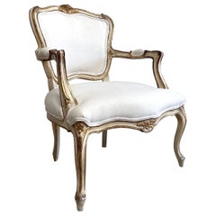 Vintage Open Arm Chair with Original Paint and Gilt Wood Finish