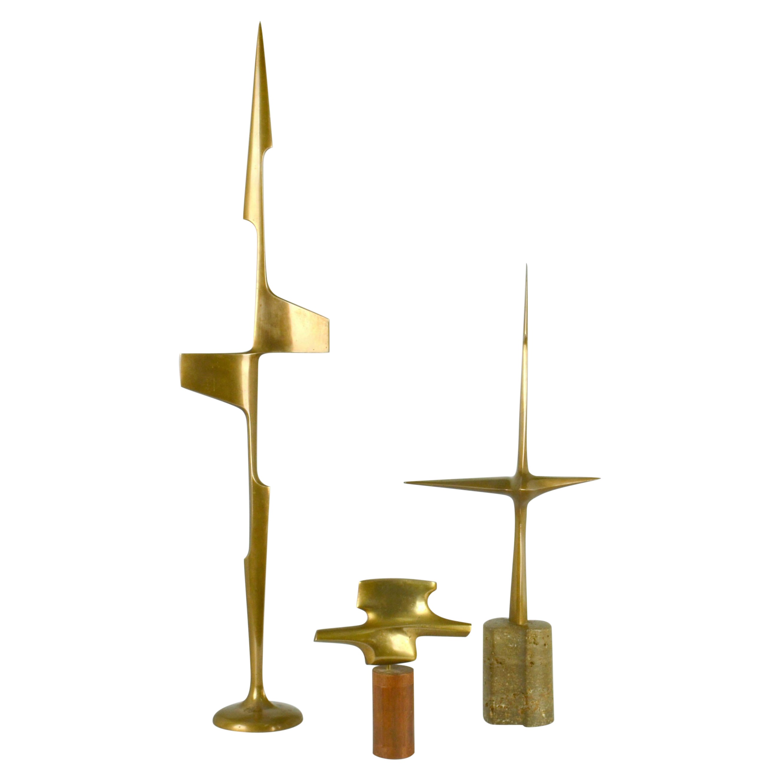 Groupe de sculptures aérodynamiques abstraites en bronze des années 1970