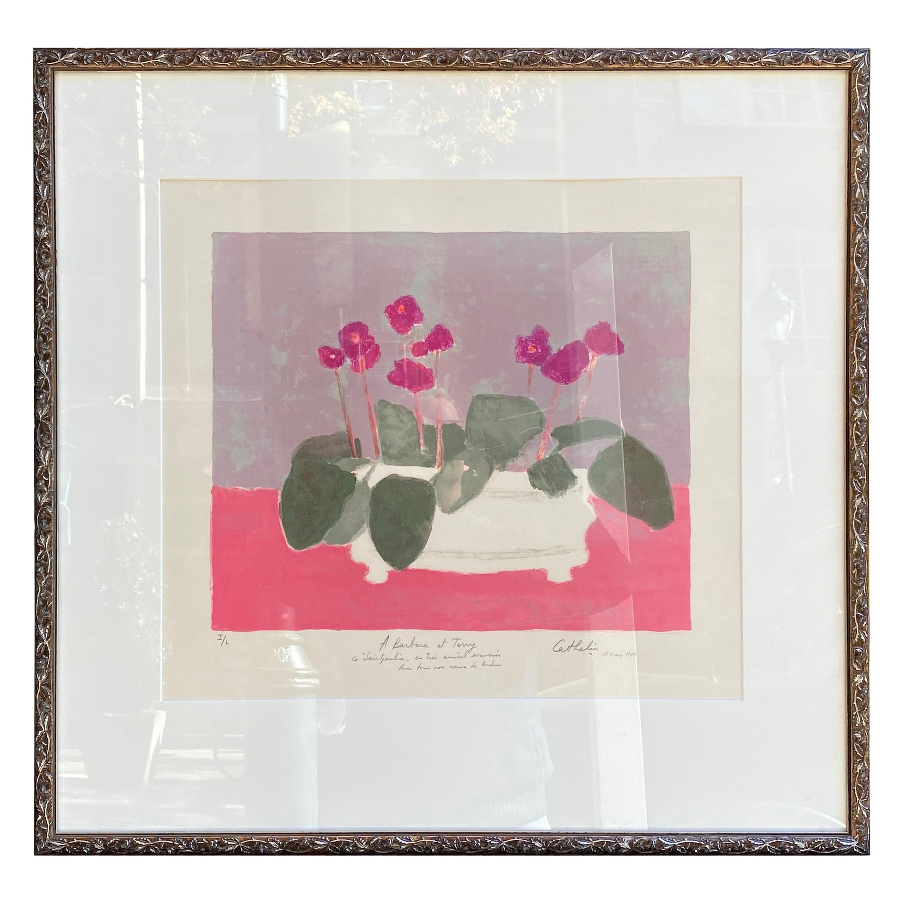Bernard Cathelin Flower Still Life Lithograph For Sale