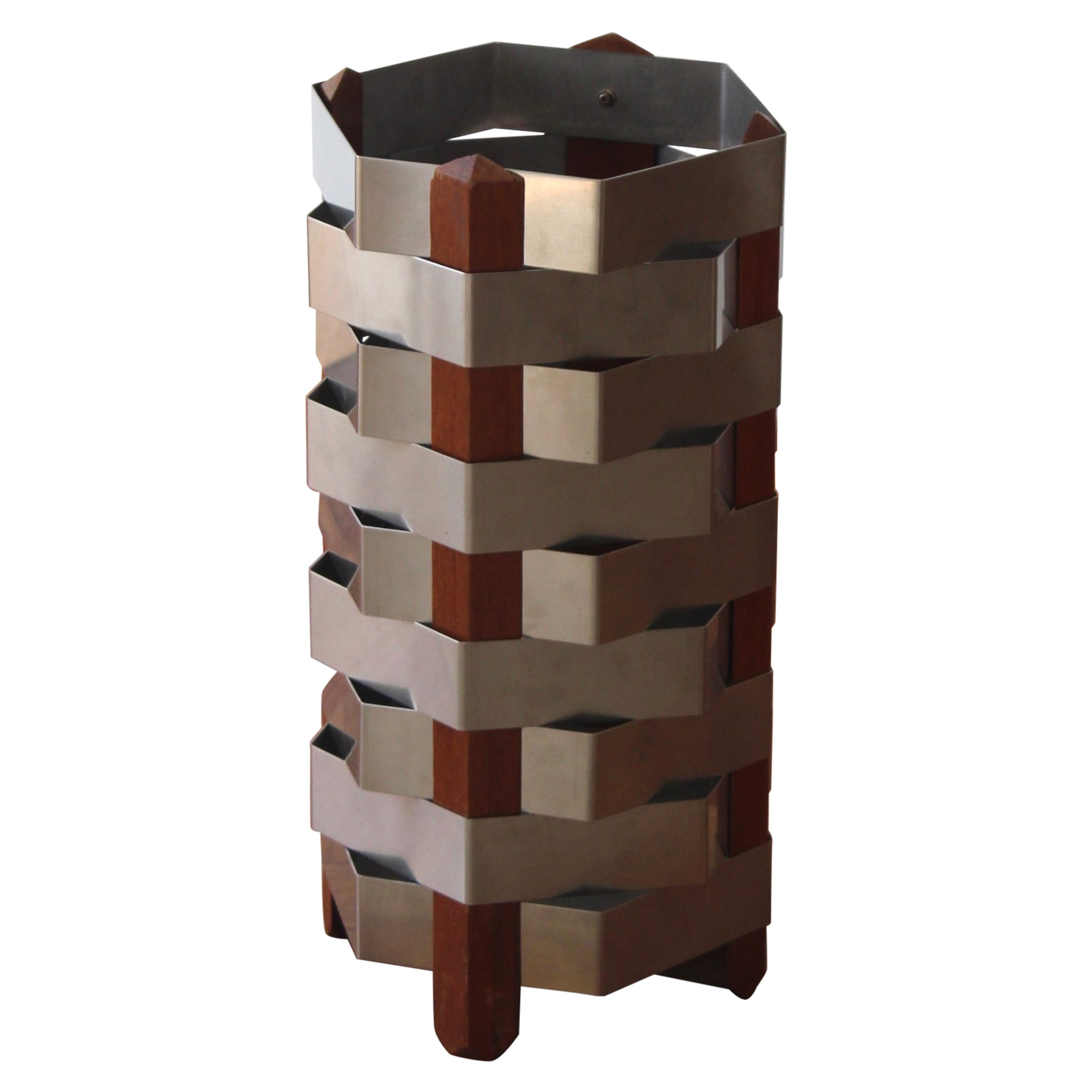 Ico Parisi, Umbrella Stand, Teak, Stainless Steel, Stildomus, Rome, Italy, 1959